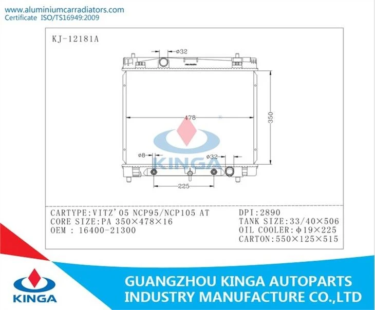 16400-21300 AUTO RADIATOR FOR TOYOTA VITZ 2005